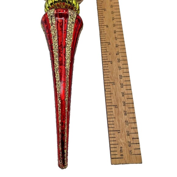 12” Vintage Red Gold Blown Glass Finial Christmas Tree Ornament Glitter - Picture 4 of 7